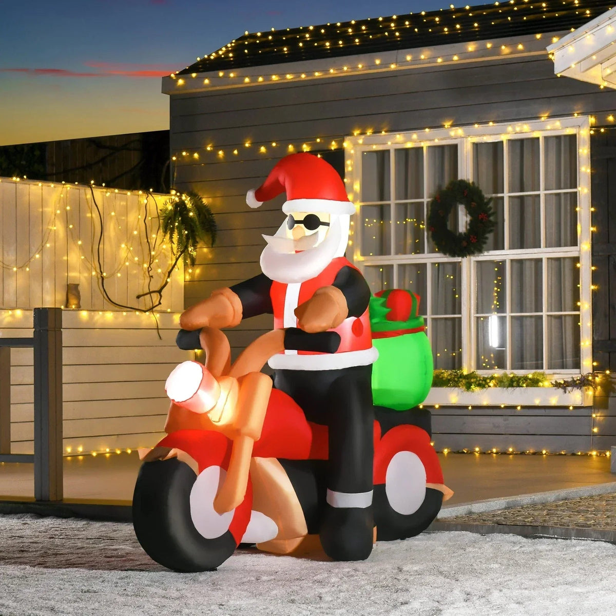 5.5ft Inflatable Santa Claus Riding Motorcycle Christmas Decoration w/ LED Light CorbyCart