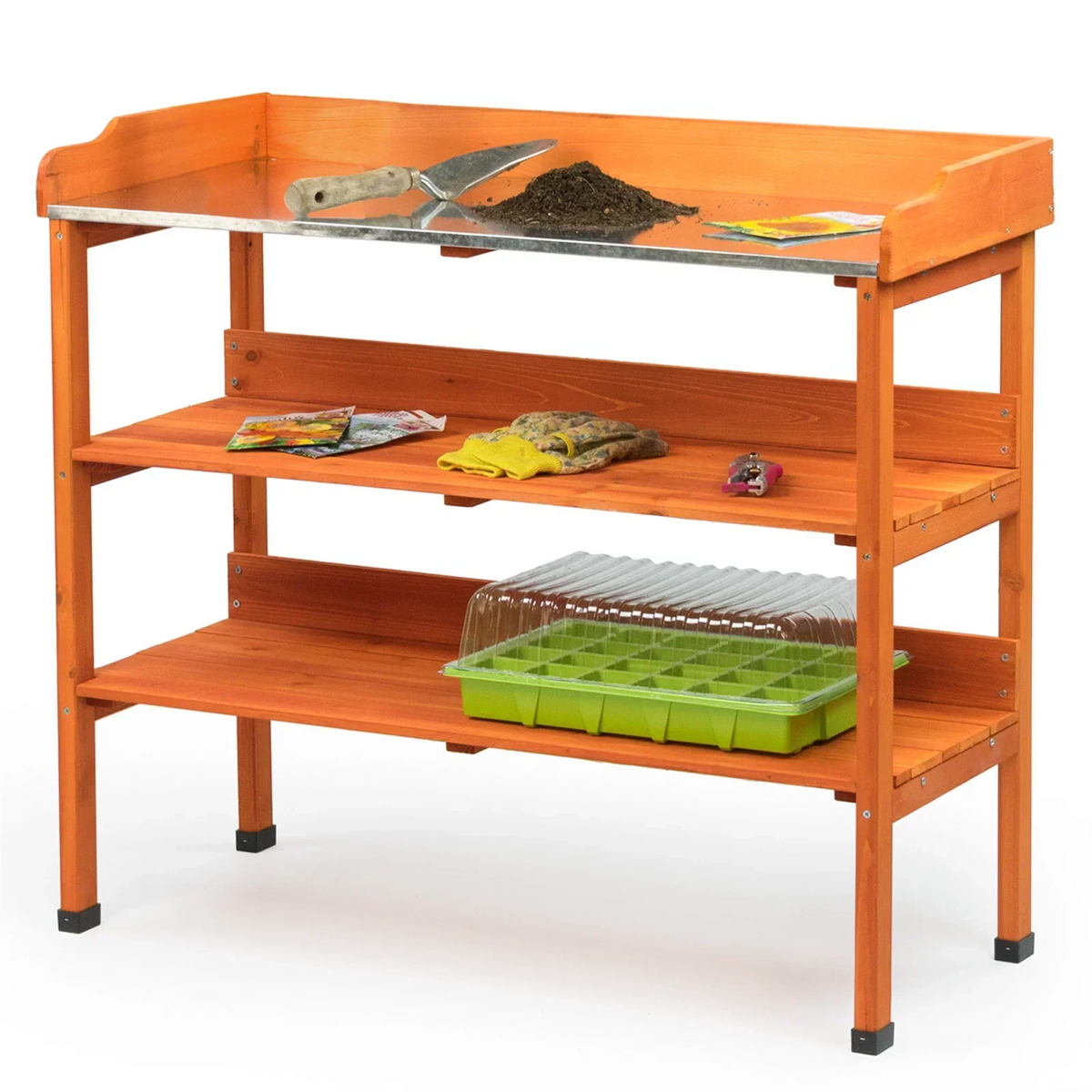 Wooden Greenhouse Potting Work Bench Garden Workstation Staging Table Shelving Corbycart