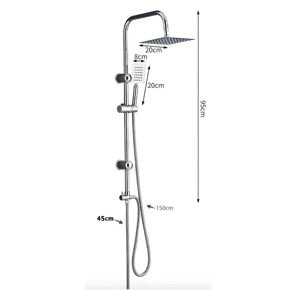 Shower Kit Twin Head 2 Mixer Shower Heads Rail Hose Riser Square Bathroom Set CorbyCart