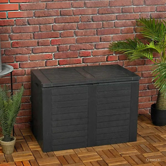 Garden Storage Box Deck Chest 190L Wood Structure Lockable Patio Balcony Grey Corbycart