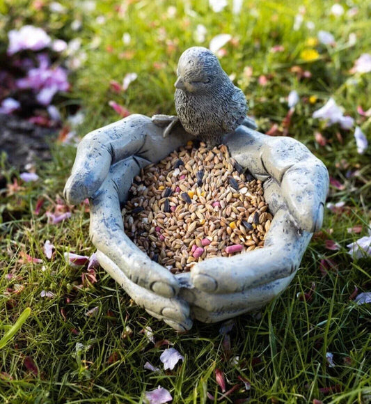 Bird Feeder Stone Effect Bath Garden Decor Hands Ornament Feeding Station Water Corbycart