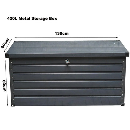 Dark Grey 420L Metal Storage Box Garden Outdoor Shed Utility Cushion Chest Truck