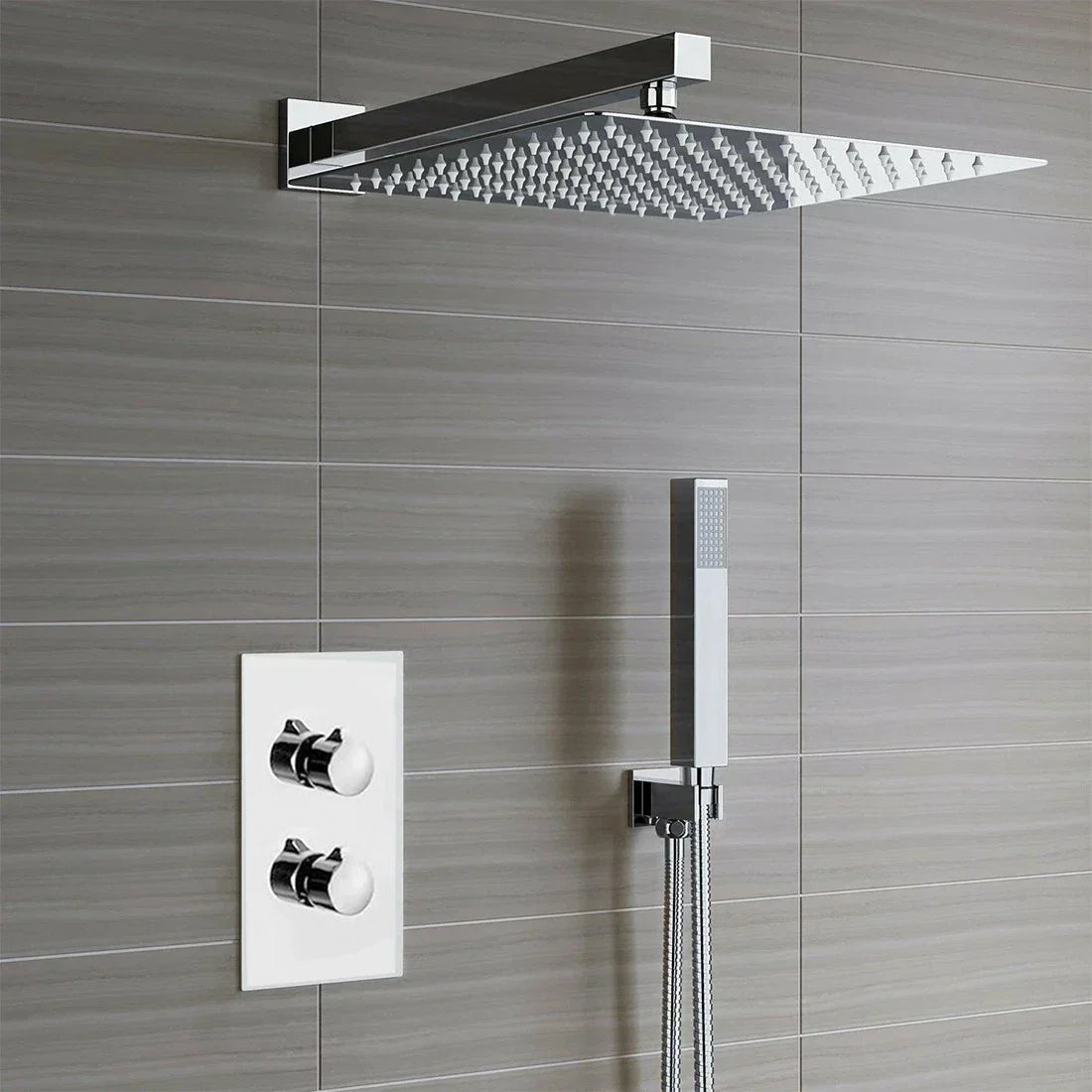 Modern Concealed Square Shower Brass Valve Mixer Twin Head Shower Set Chrome CorbyCart