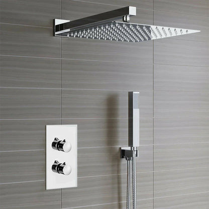 Modern Concealed Square Shower Brass Valve Mixer Twin Head Shower Set Chrome CorbyCart