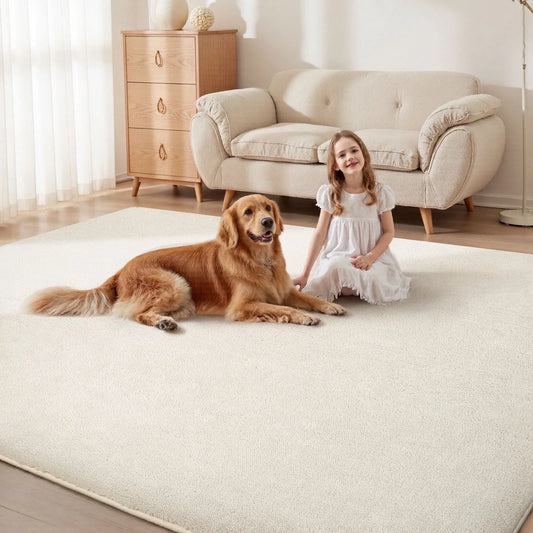 Cream Fluffy Anti-Slip Mat Living Room Bedroom Rug Carpet