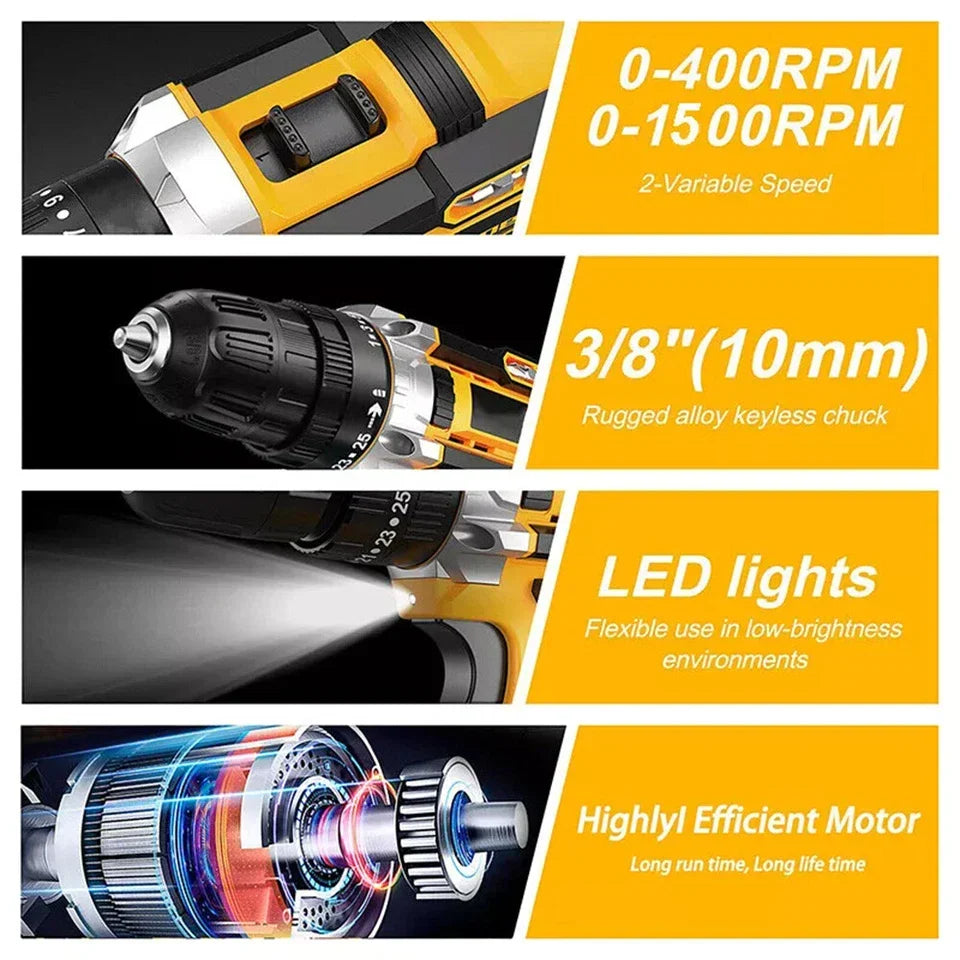2 Battery 21V Cordless Drill Combi Driver High Power Electric Screwdriver Set UK CorbyCart