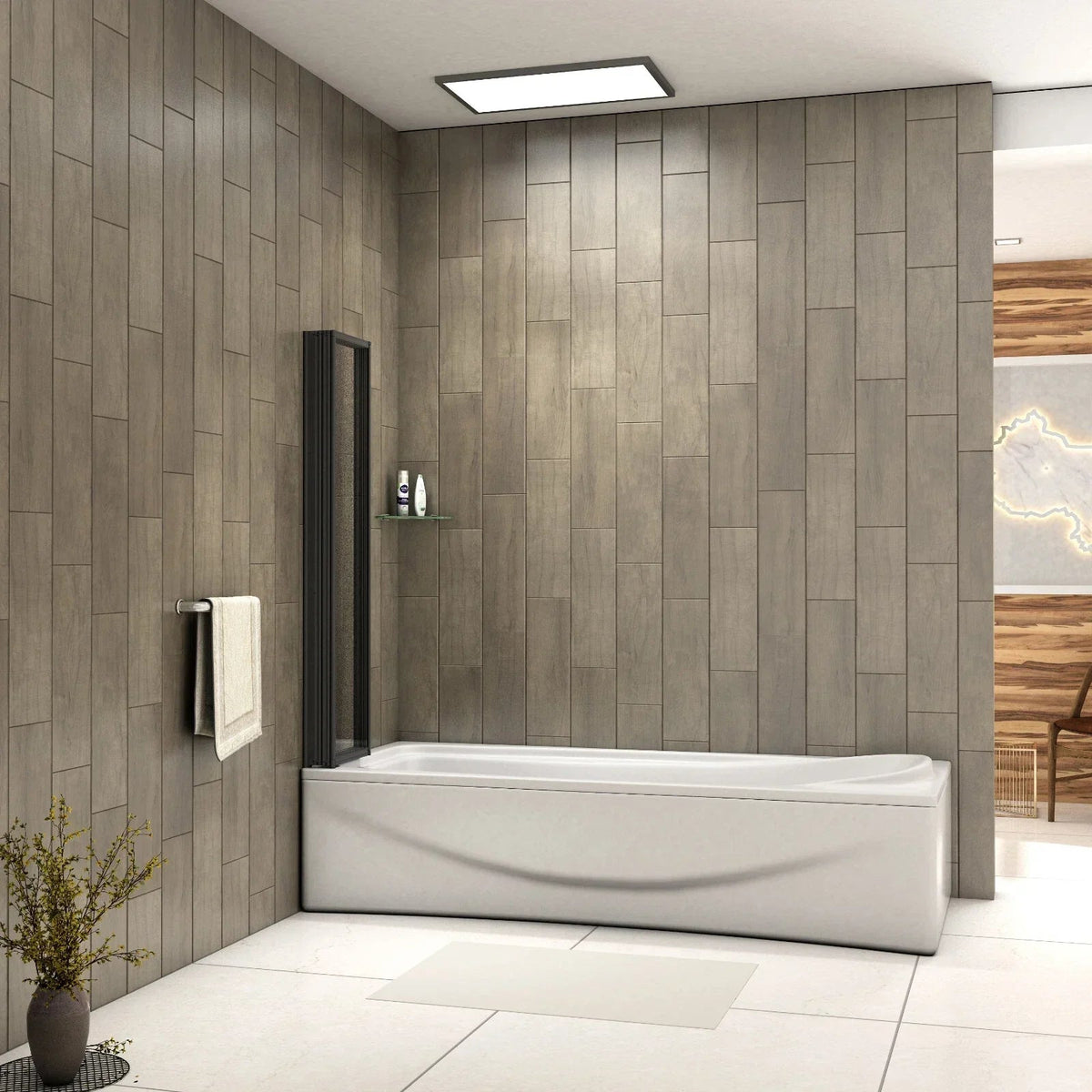 Matt Black 4 Fold Folding Bath Screen Shower Bathroom 4mm Glass Panel 1000x1400 CorbyCart