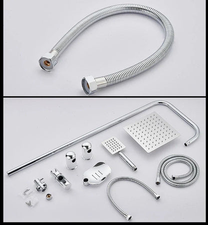 Shower Kit Twin Head 2 Mixer Shower Heads Rail Hose Riser Square Bathroom Set CorbyCart