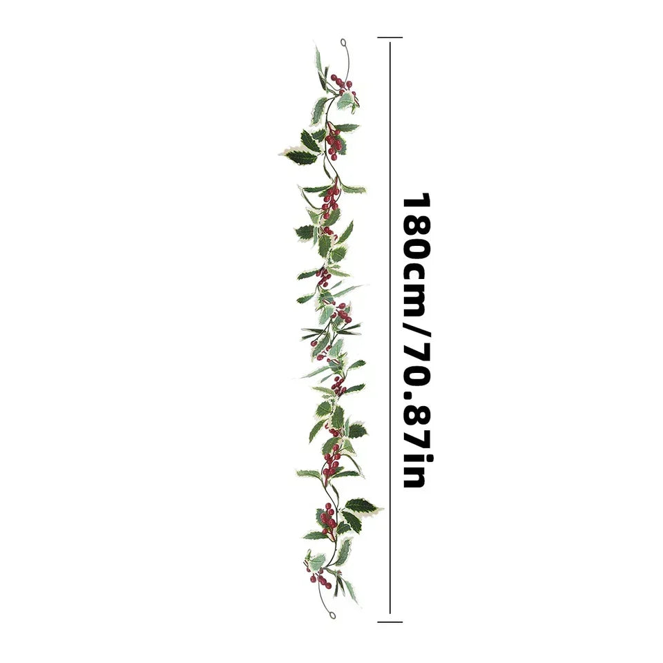 2M Christmas Garland Holly Leaf Red Berries Winter Fireplace Hanging Party Decor CorbyCart