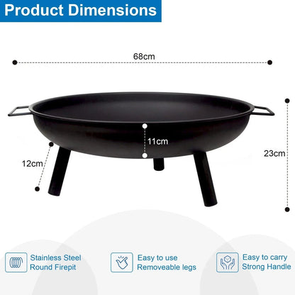 24" Round Fire Pit Folding Patio Garden Bowl Outdoor Camping Heater Log Burner Corbycart