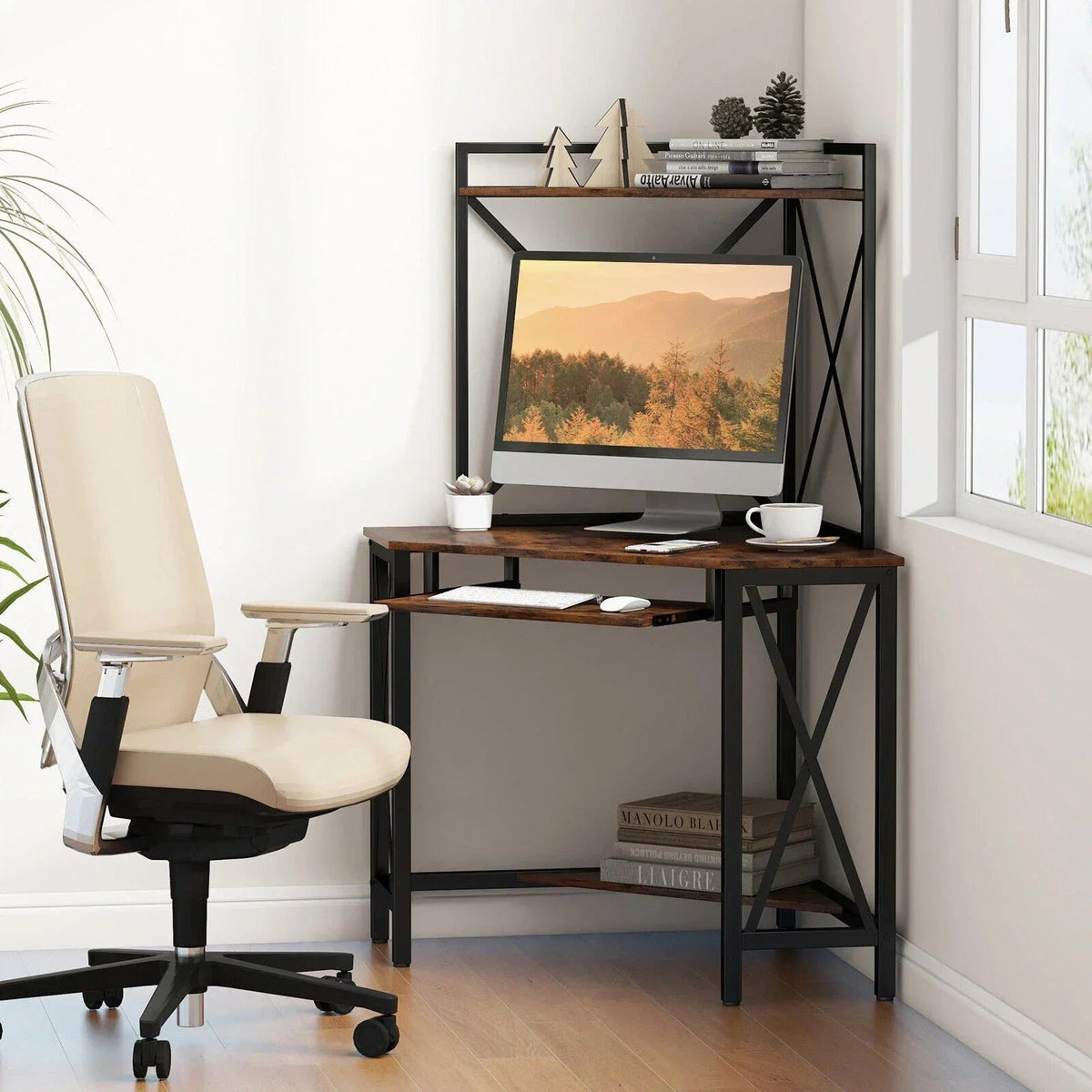 Corner Desk Space-Saving Computer Desk Home Office Study Writing Desk w/Shelves CorbyCart