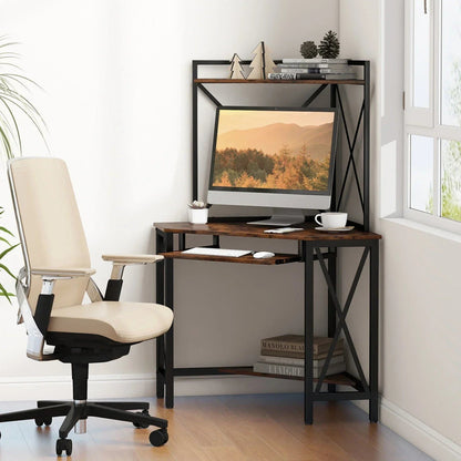 Corner Desk Space-Saving Computer Desk Home Office Study Writing Desk w/Shelves CorbyCart