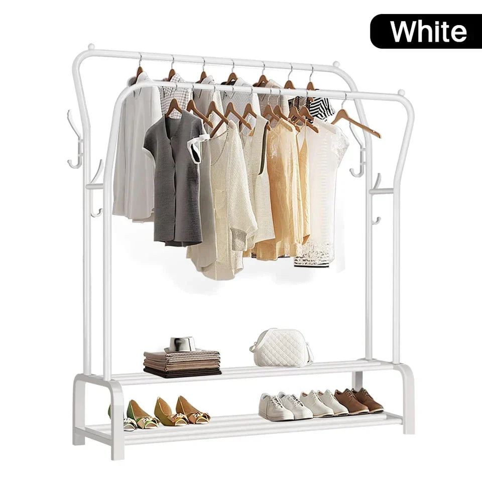 Heavy Duty Metal Double Rail Clothes Garment Hanging Rack Shelf Display Stand UK CorbyCart