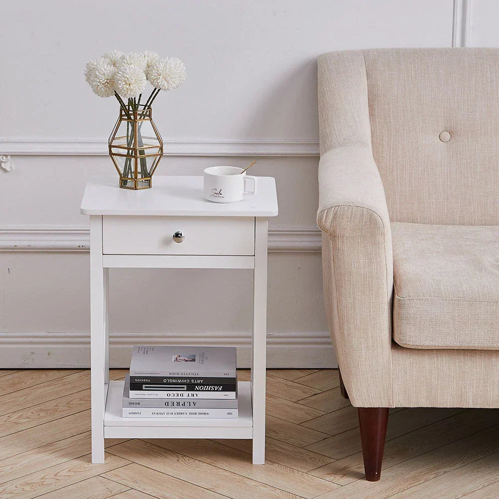 Bedside Table Cabinet Nightstand Small Side End Table Storage Drawer Organizer
