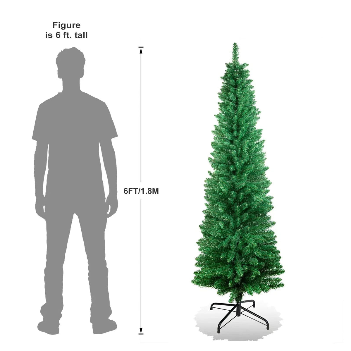 4/5/6/7ft Pencil Slim Christmas Tree with Lights Artificial XMAS Home Decoration CorbyCart