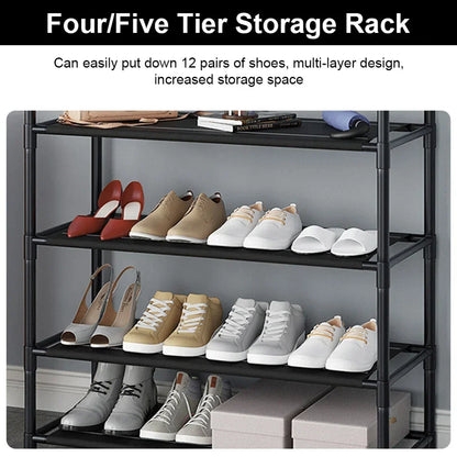 8 Hooks Coat and Hat Stand Metal + Plastic Shoe Rack Bedroom Shelf Hanger