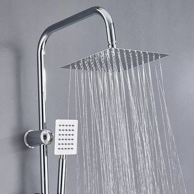Shower Kit Twin Head 2 Mixer Shower Heads Rail Hose Riser Square Bathroom Set CorbyCart