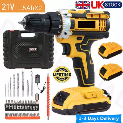 2 Battery 21V Cordless Drill Combi Driver High Power Electric Screwdriver Set UK CorbyCart