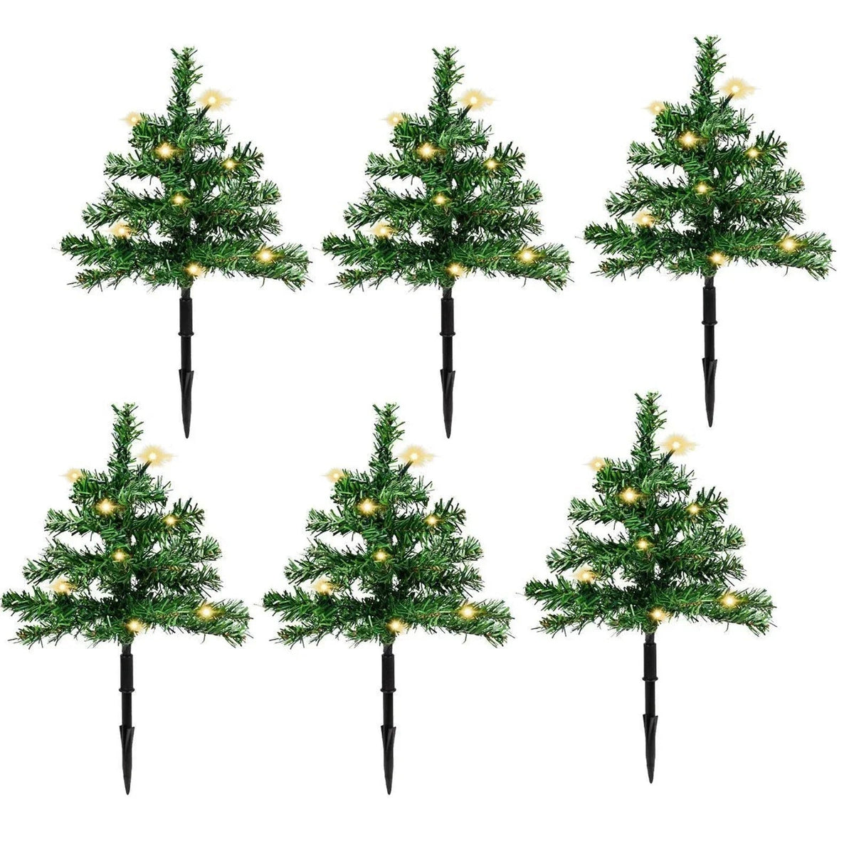 6 x Pre Lit Garden Christmas Tree Path Lights 90 LED Set Lawn Outdoor Decoration CorbyCart