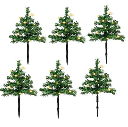 6 x Pre Lit Garden Christmas Tree Path Lights 90 LED Set Lawn Outdoor Decoration CorbyCart
