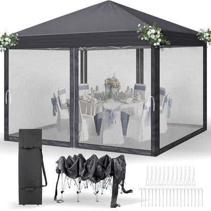 3X3M Heavy Duty Pop-up Gazebo Garden Canopy Tent W/ Detachable Mosquito Netting