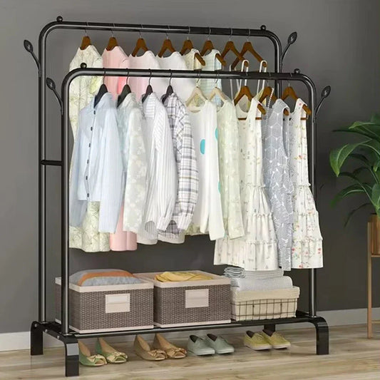 Heavy Duty Double Clothes Rail Hanging Rack Garment Shoes Storage