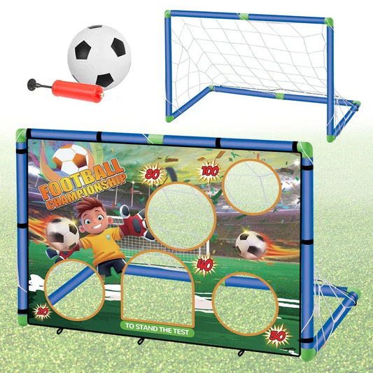 Kids 2in1 Portable Soccer Goal Post Up Football Target Board With Net, Ball Pump CorbyCart