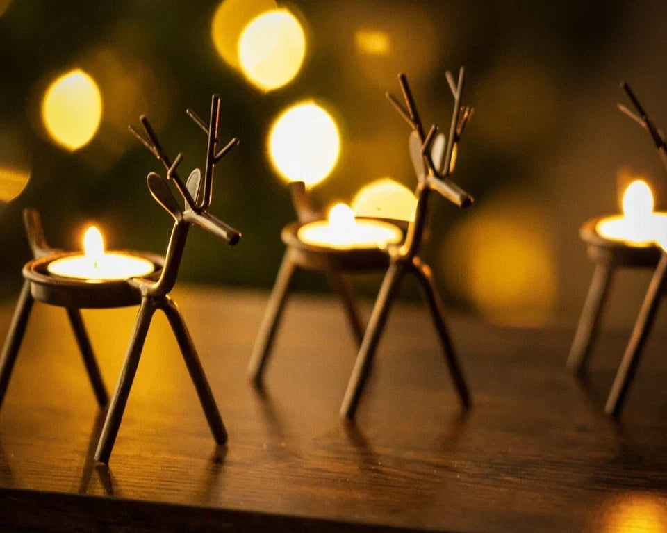 6x Christmas Reindeer Tea Light Candle Holders & Tealights Xmas Home Decor Gift CorbyCart