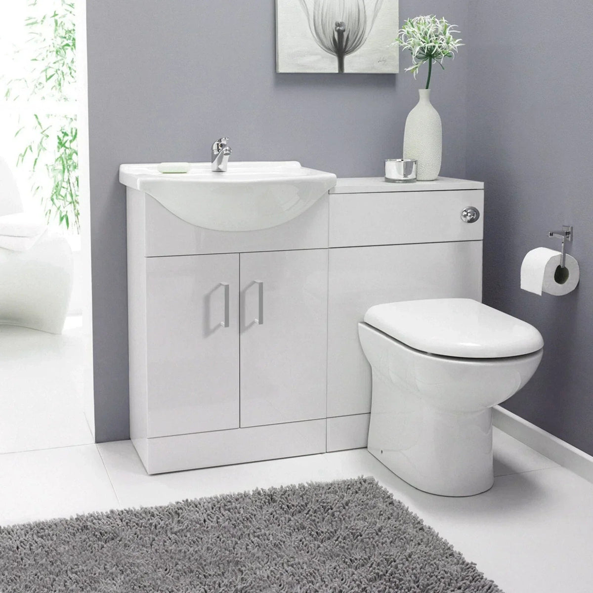 Bathroom Vanity Unit Furniture Suite Cabinet Toilet Basin Back To Wall WC 1050mm CorbyCart
