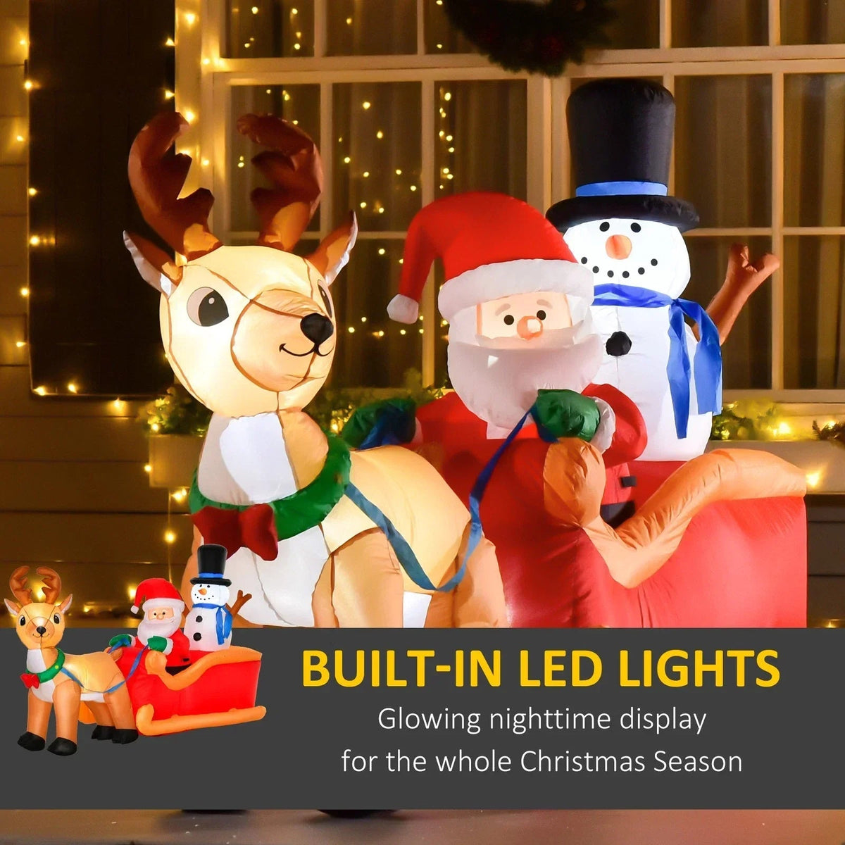 6.5ft Christmas Inflatable Santa Claus on Sleigh Deer LED Lighted for Decoration CorbyCart