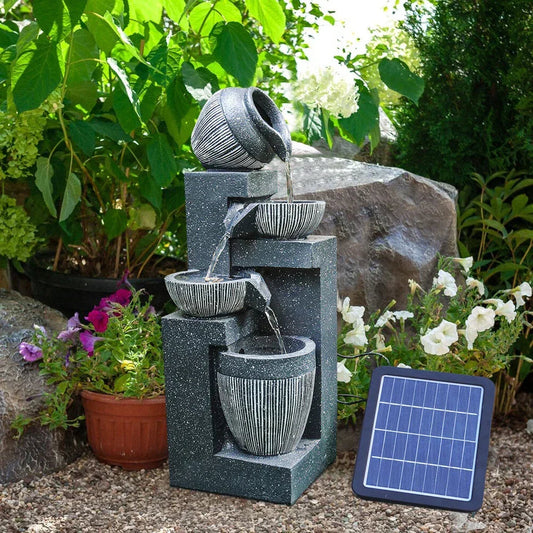Garden Solar Power Cascading Tiered Water Feature Fountain Statues w/ LED Lights CorbyCart