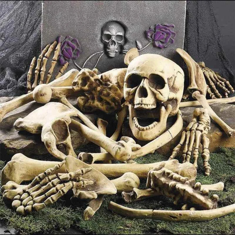 28PCS Bag of Bones Human Skull Skeleton Halloween Scary Pirate Party Decoration CorbyCart