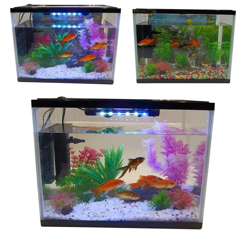 26L LED Glass Aquarium Fish Tank Starter Kit Fish Net, Led Light Air Pump CorbyCart