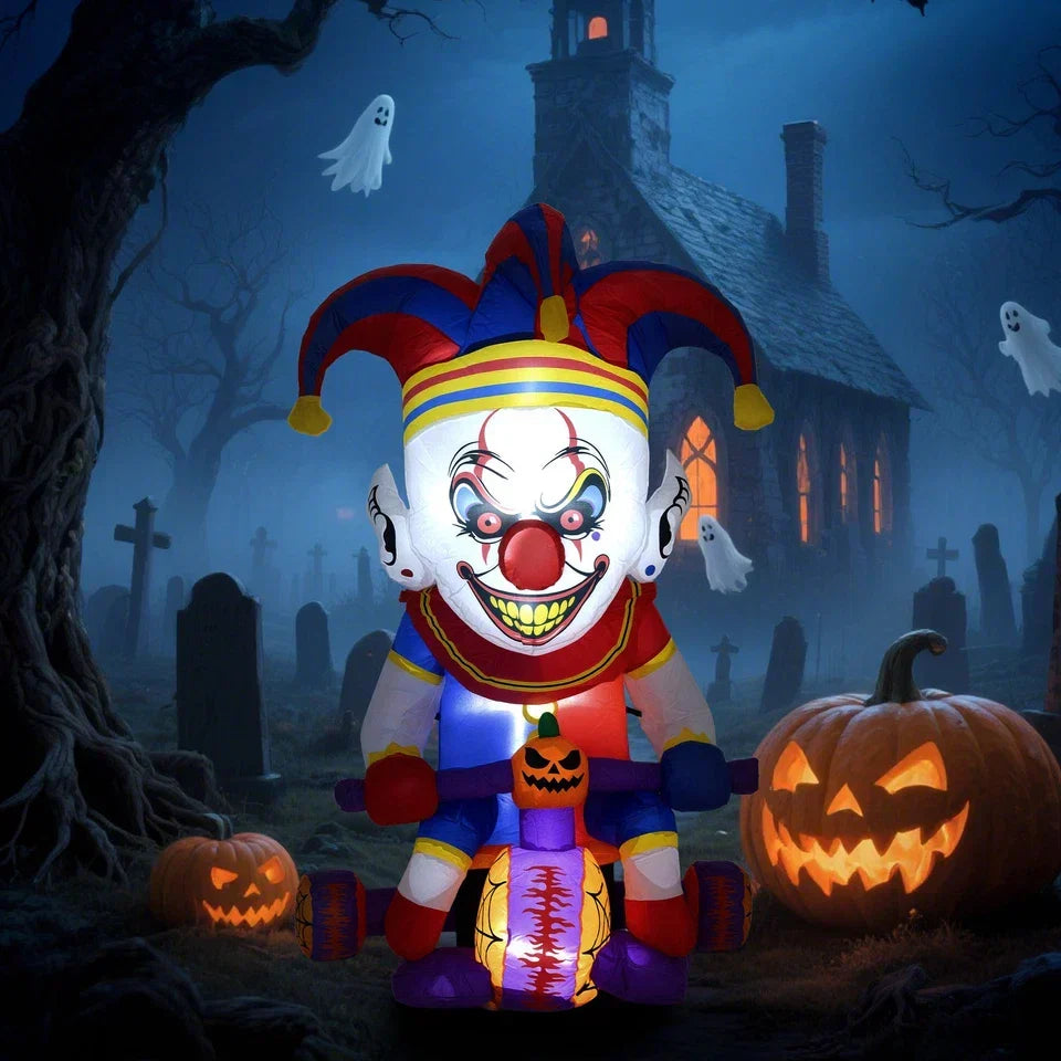 4ft Blow Up Halloween Inflatable Clown on Bicycle with 3 Built-in LED Lights CorbyCart