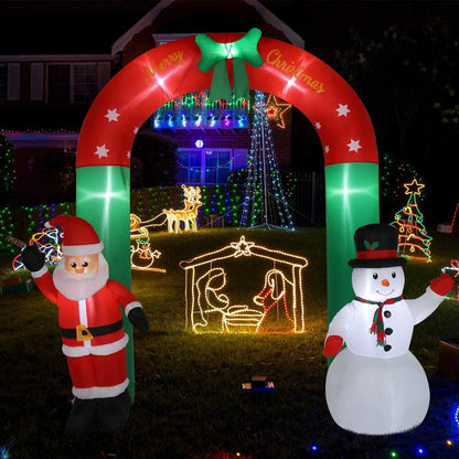 2.4M Christmas Arch Inflatable with Santa & Snowman & LED Lights Outdoor Decor CorbyCart