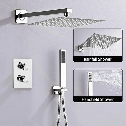 Modern Concealed Square Shower Brass Valve Mixer Twin Head Shower Set Chrome CorbyCart