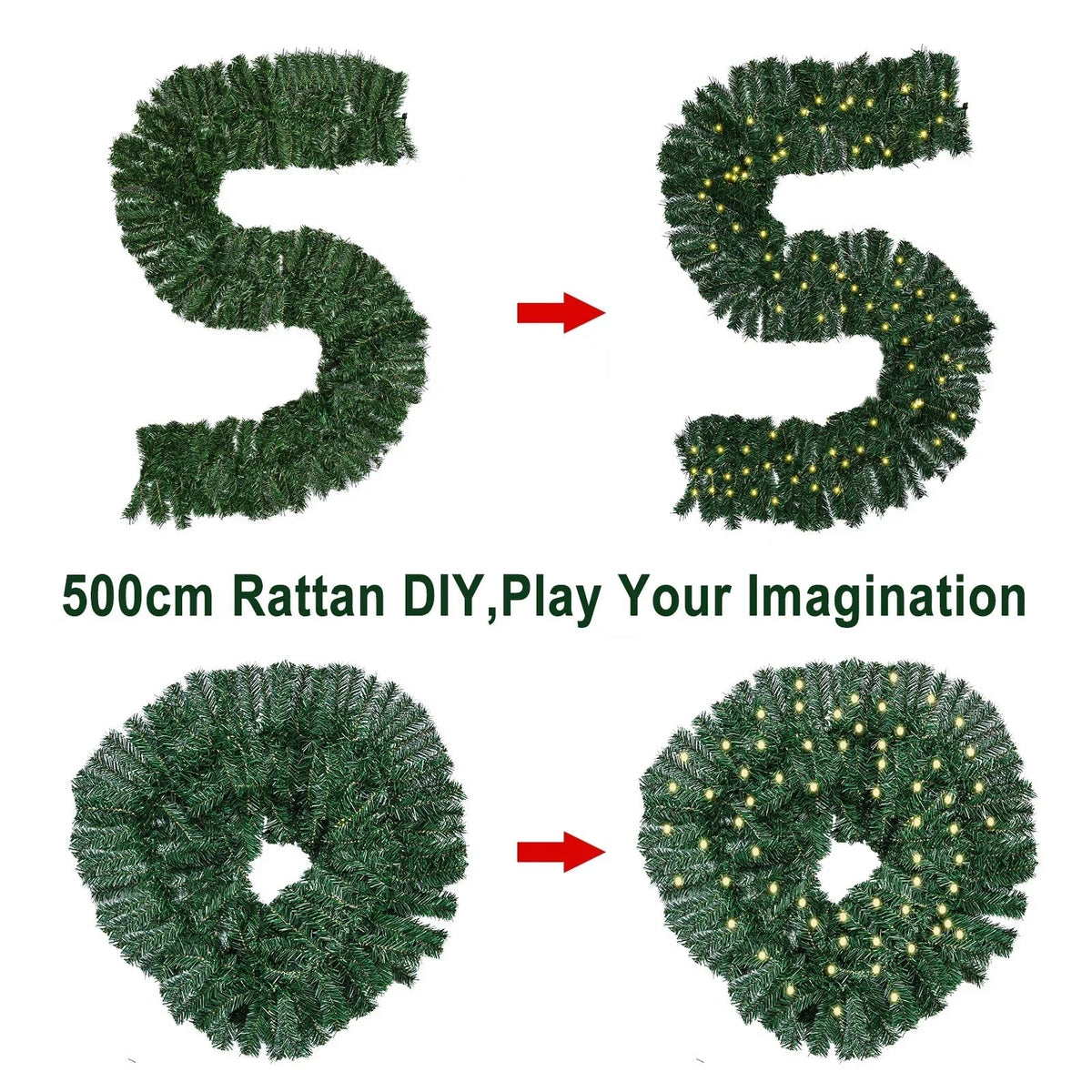 16FT Christmas Garland with LED Lights Pre Lit Stairs Home Fireplace Bushy Pine CorbyCart