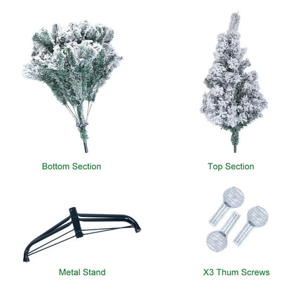 5/6FT Snow Flocked Christmas Tree Bushy Branch Xmas Home Decoration In&Outdoor CorbyCart
