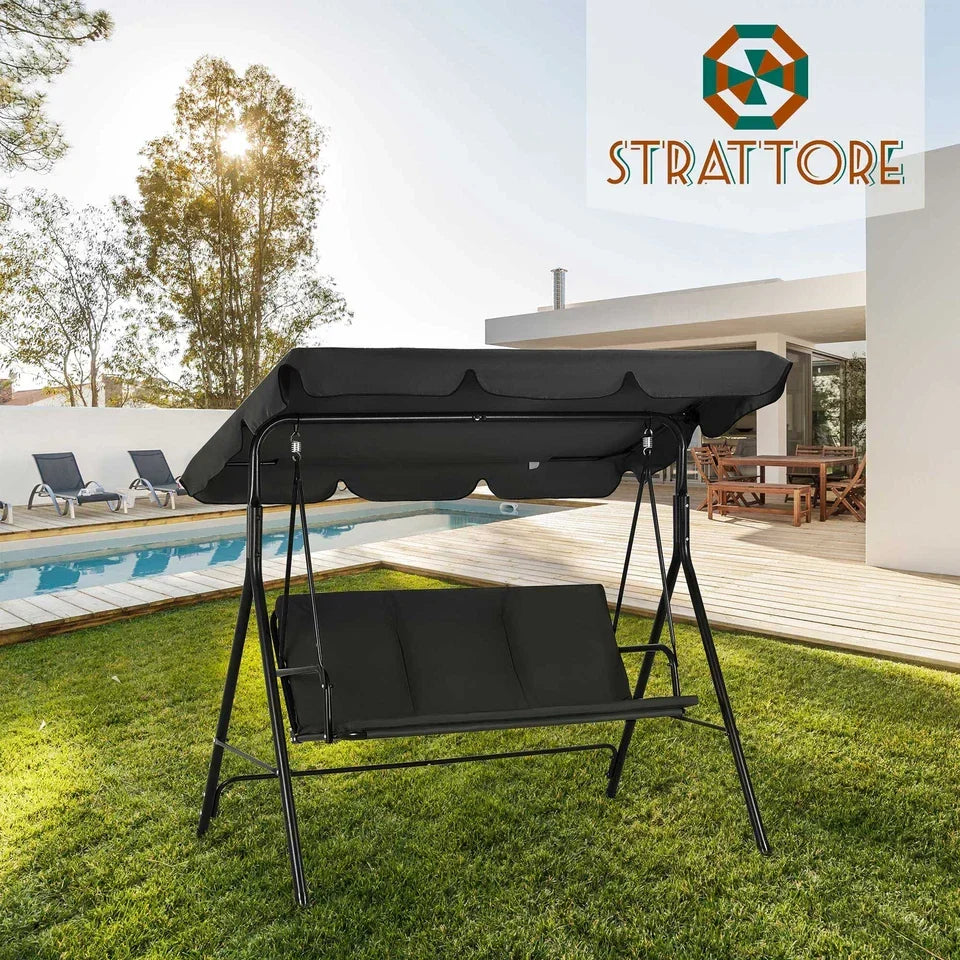 Garden Hammock Swing Chair 3 Seater Bench Canopy Patio Cushion Outdoor Strattore