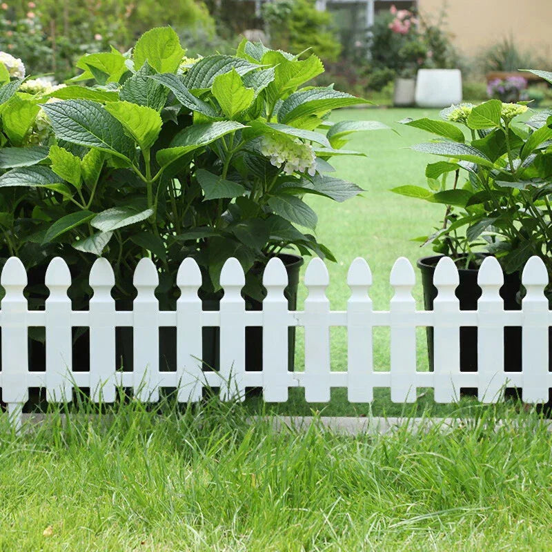 4,8,12 PCS White Plastic Picket Fencing Wooden Effect Lawn Border Edge Garden Edging Corbycart