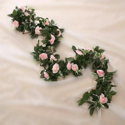 2.5m Artificial Flower Silk Rose Leaf Garland Vine Ivy Home Wedding Garden Corbycart