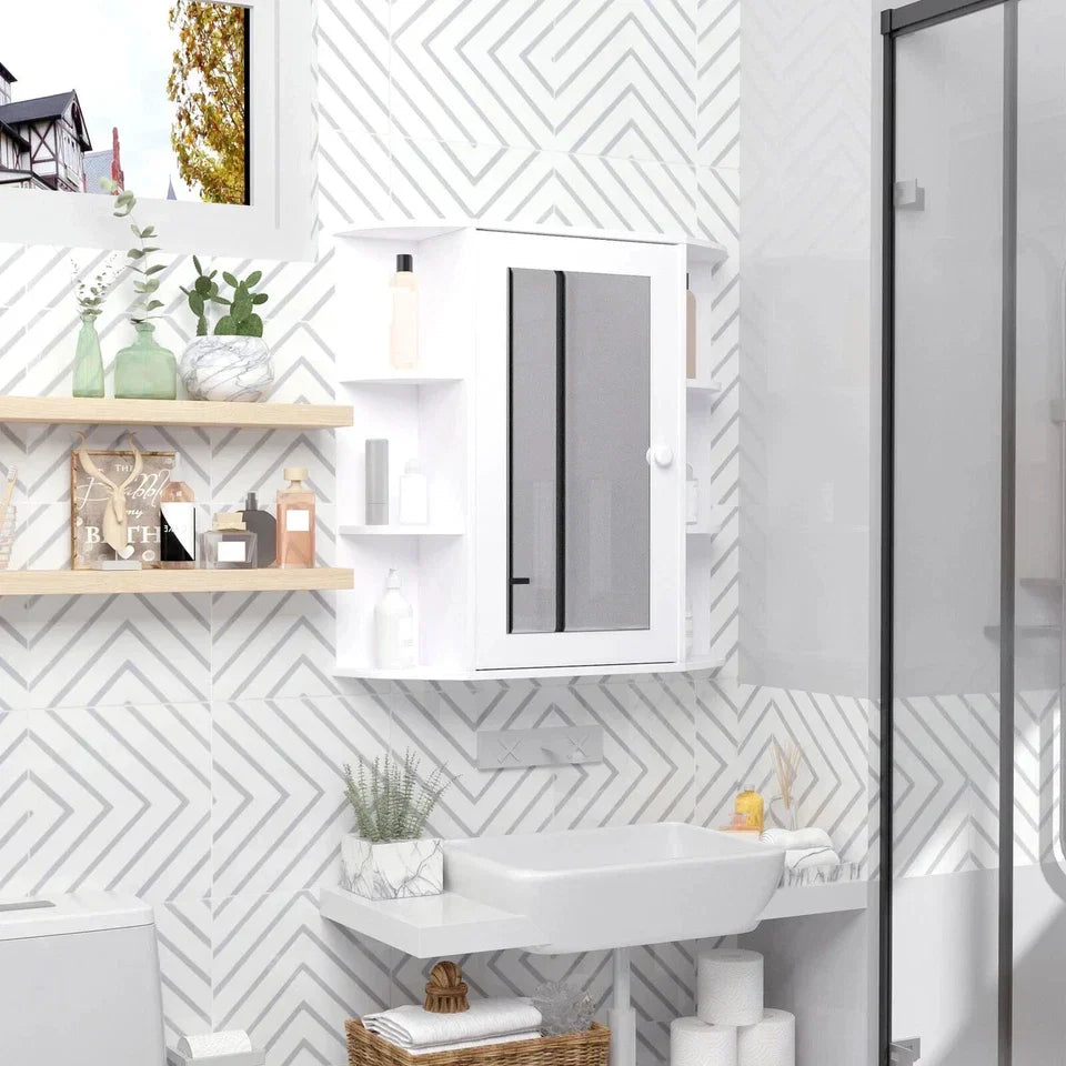 Wall Mounted Bathroom Cabinet with Mirror Single Door Storage Shelves CorbyCart