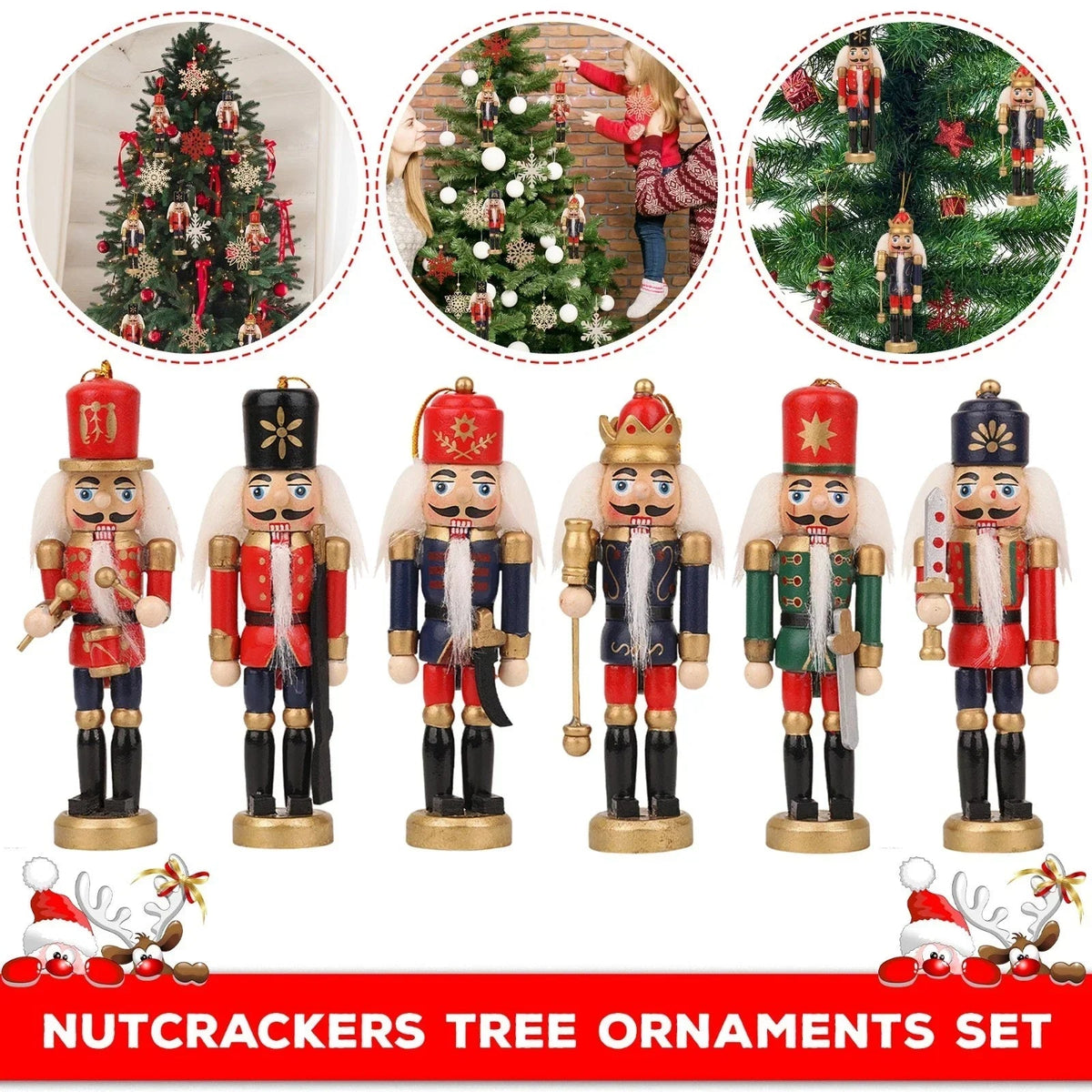 6 Pcs Nutcracker Soldiers Wooden Christmas Tree Decorations Xmas Hanging Decor CorbyCart