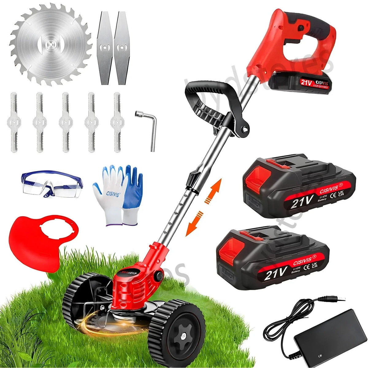 21V Cordless Electric Strimmer Grass Trimmer Weeder Garden Edger 2 Battery Wheel CorbyCart