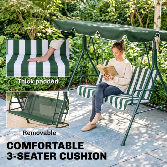 3-Seat Swing Chair Garden Swing Seat with Adjustable Canopy for Patio Green