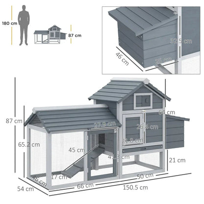 PawHut Chicken Coop Hen Cage Small Animal Hutch Nesting Box Outdoor Run Grey