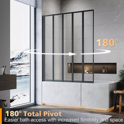 5 Folding Bath Shower Screen Black / Chrome Frame Wet Room Glass Panel 1200 x 1400mm