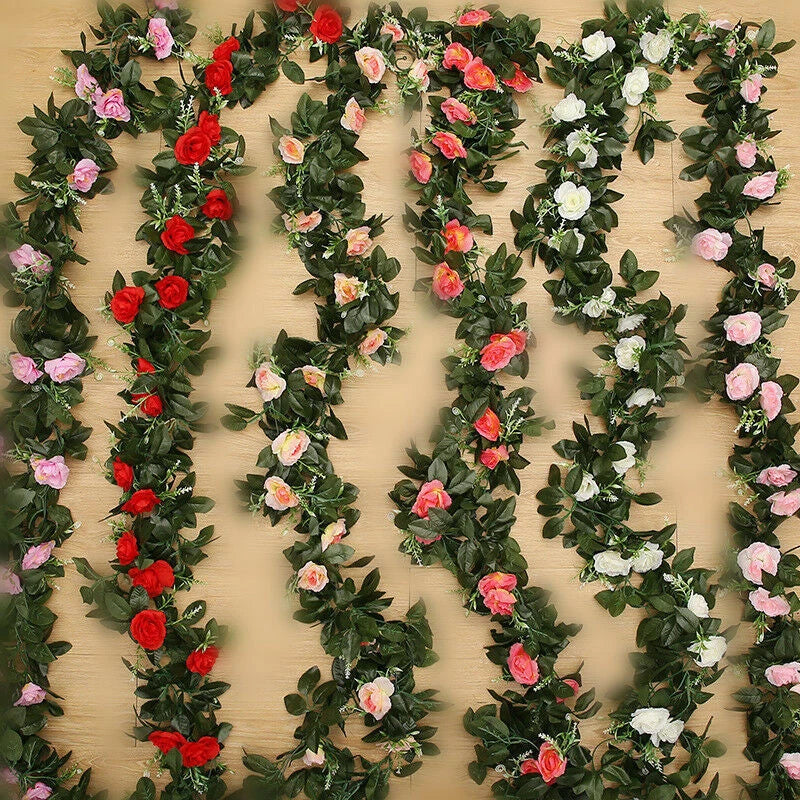 2.5m Artificial Flower Silk Rose Leaf Garland Vine Ivy Home Wedding Garden Corbycart
