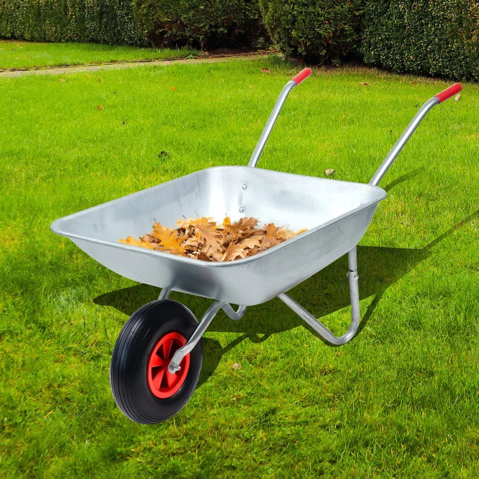 65L Wheelbarrow Heavy Duty Galvanised Home Garden Metal Cart with Pneumatic Tyre Corbycart
