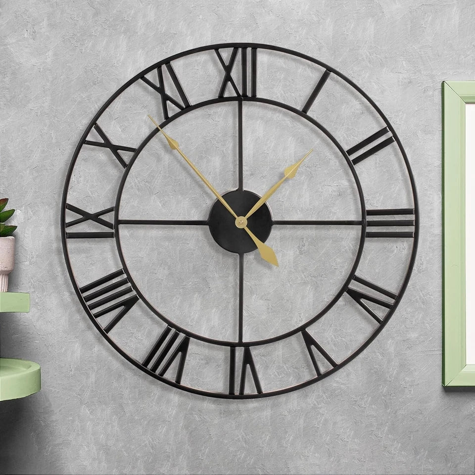 80CM Large Wall Clock 30 Inches Oversized Modern Round Black Metal CorbyCart